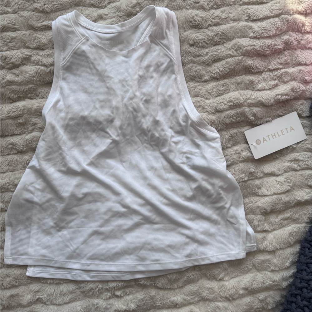 Athleta White Ribbed Grid Knit Singlet